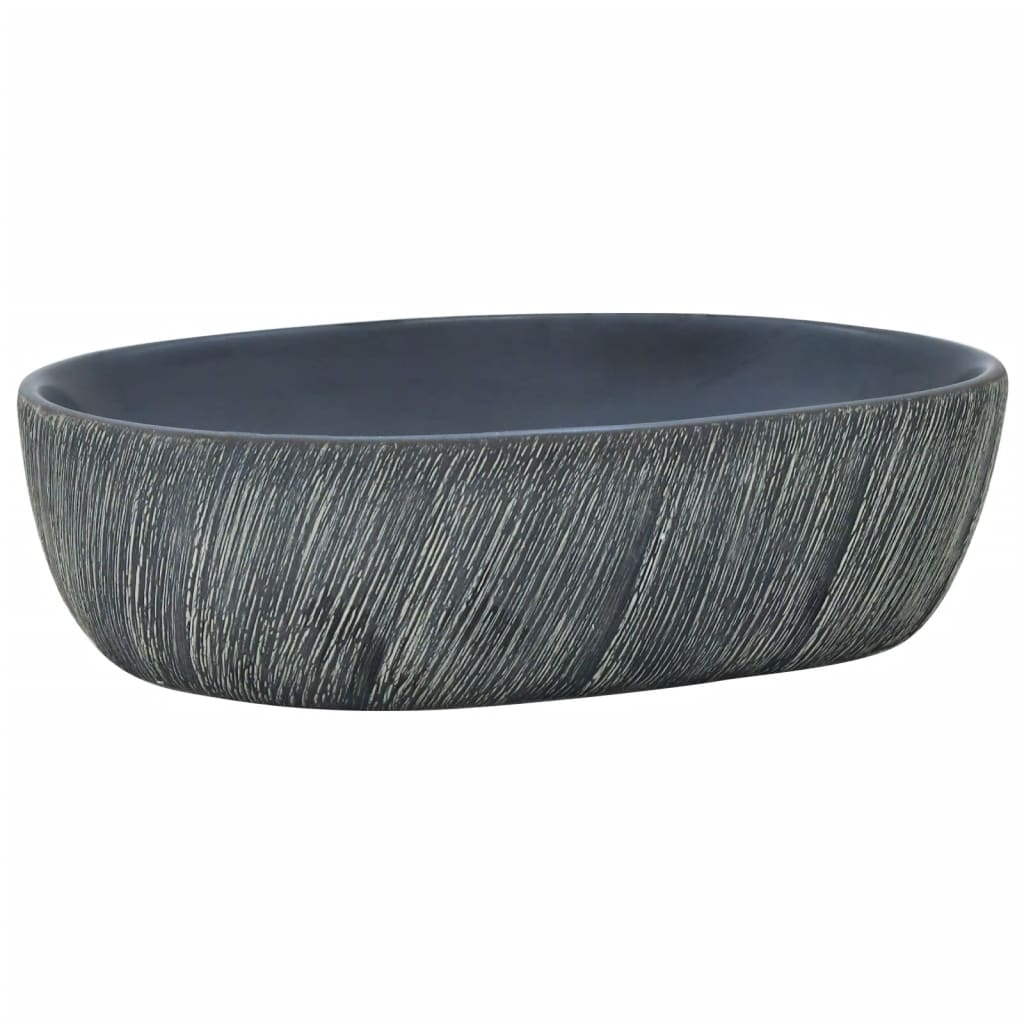 Benkeservant svart og grå oval 47x33x13 cm keramikk vidaXL