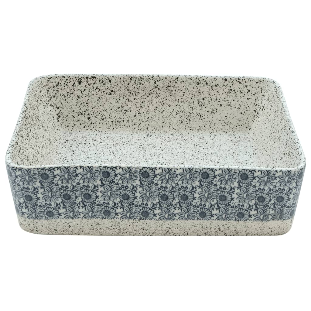 Benkeservant grå og blå rektangulær 46x35,5x13 cm keramikk