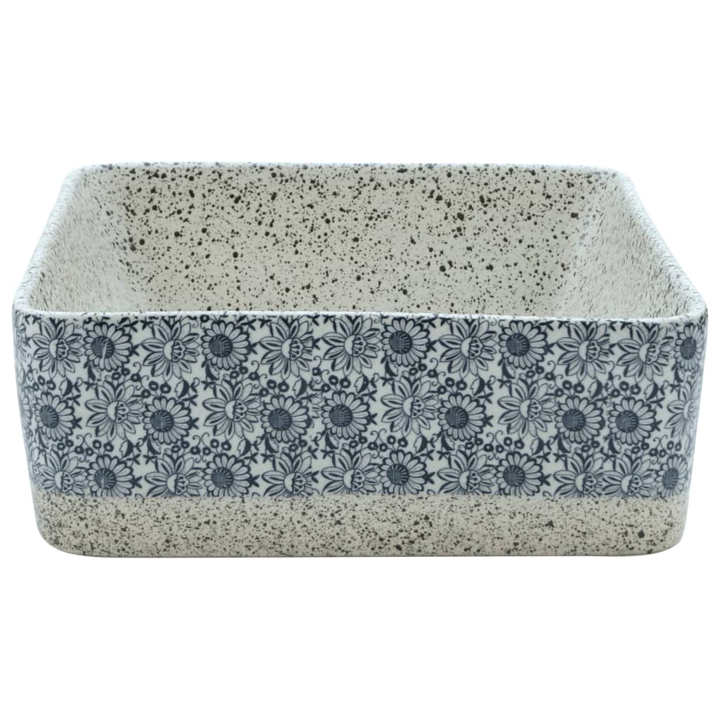 Benkeservant grå og blå rektangulær 46x35,5x13 cm keramikk