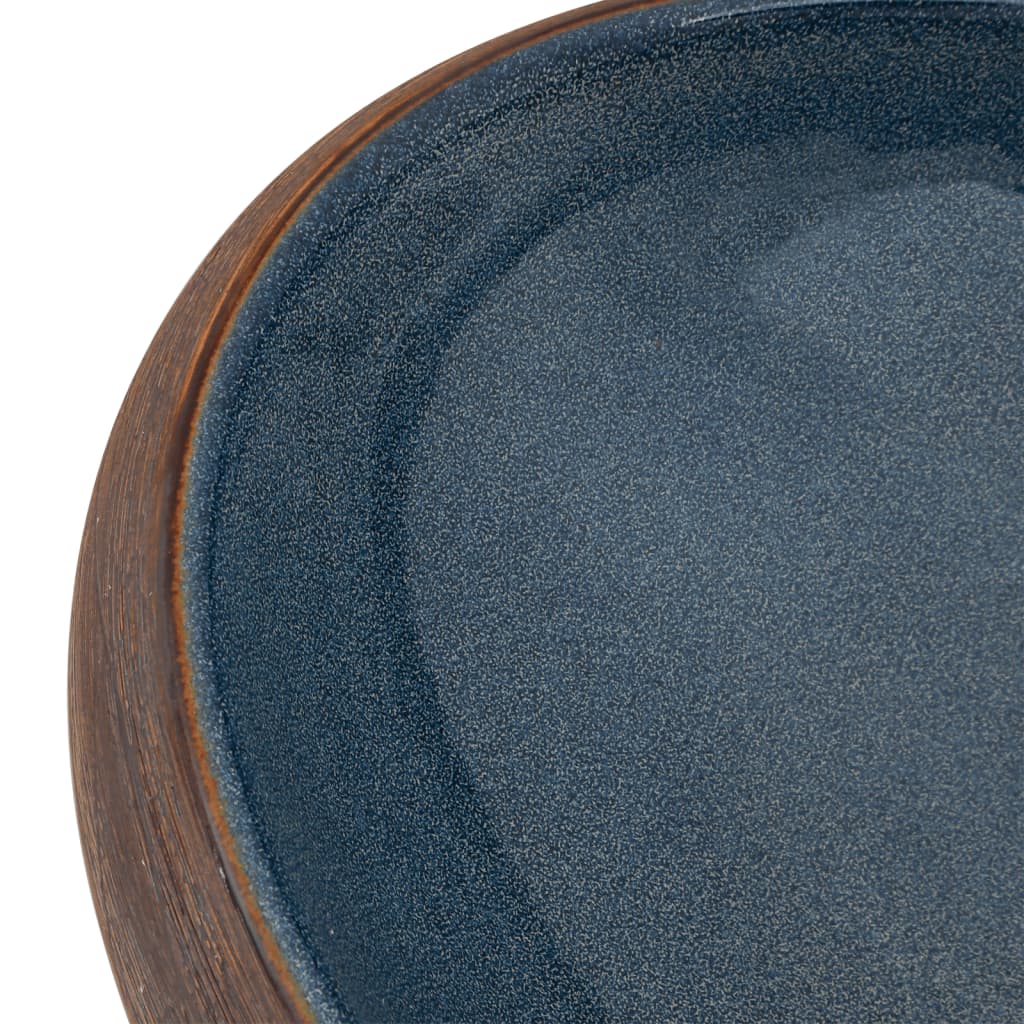 Benkeservant brun og blå oval 59x40x15 cm keramikk