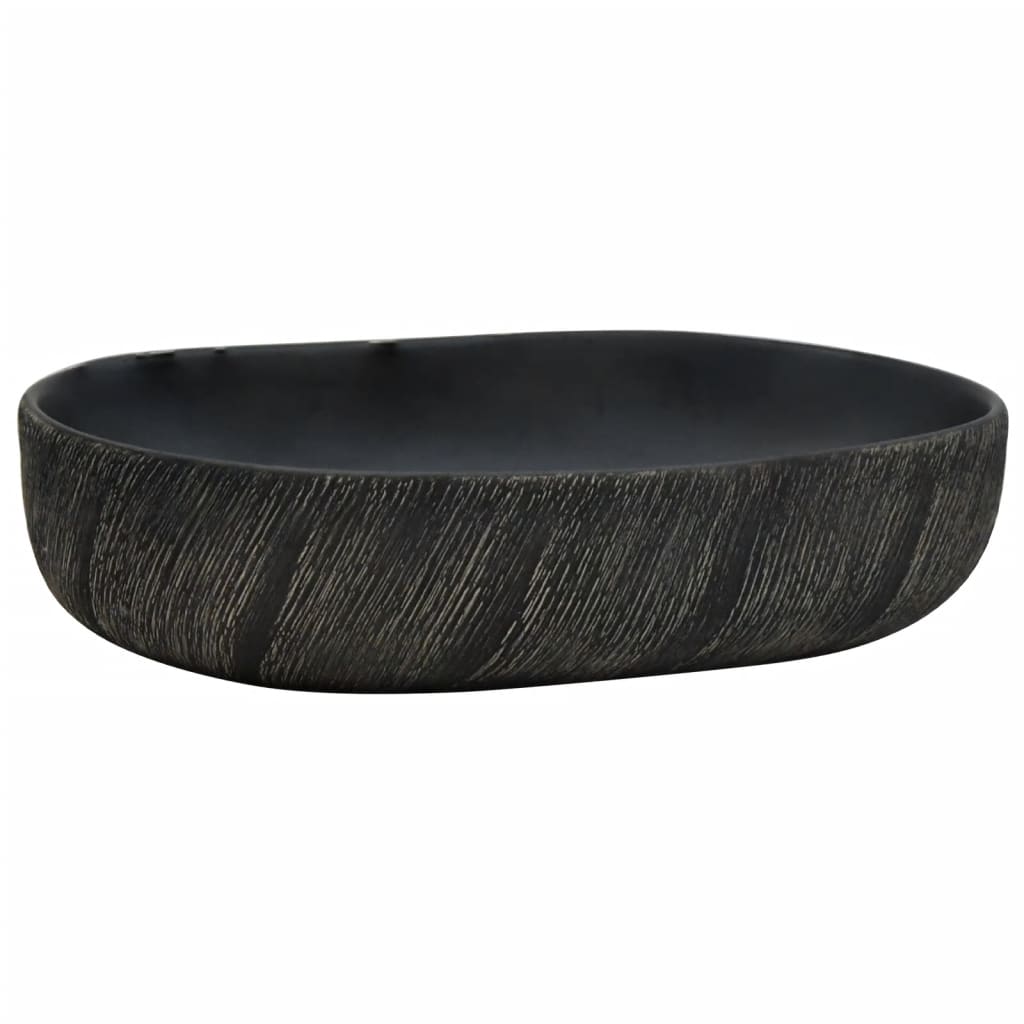 Benkeservant svart oval 59x40x14 cm keramikk