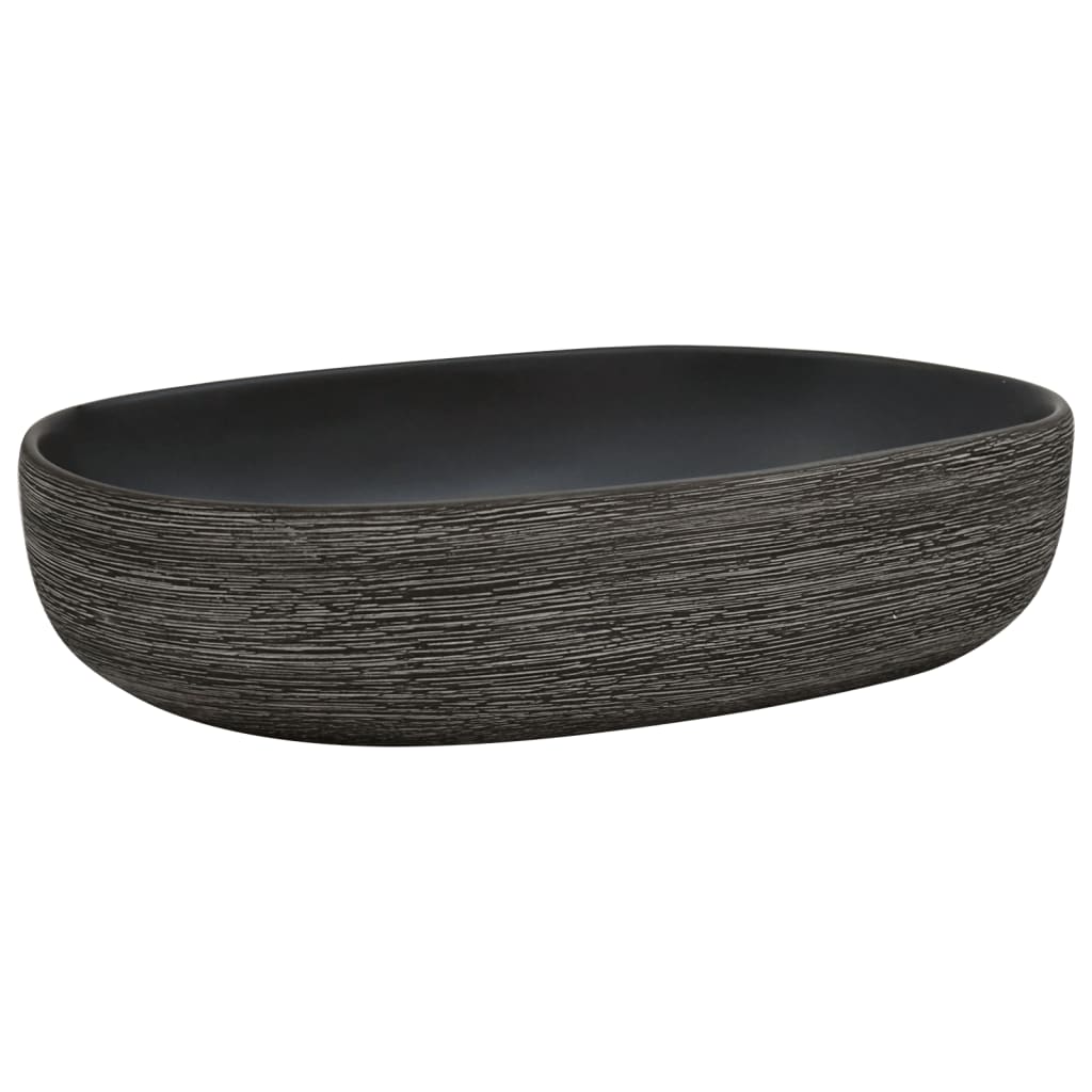 Benkeservant grå og svart oval 59x40x14 cm keramikk