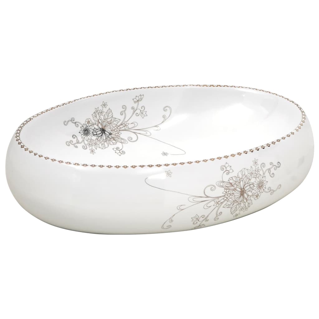 Benkeservant hvit oval 59x40x15 cm keramikk