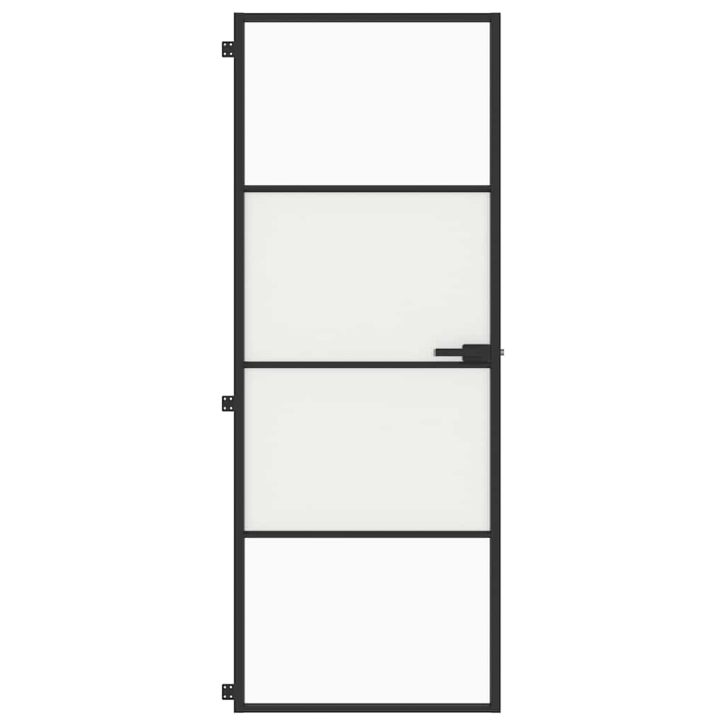 Innerdør slank svart 76x201,5 cm herdet glass og aluminium