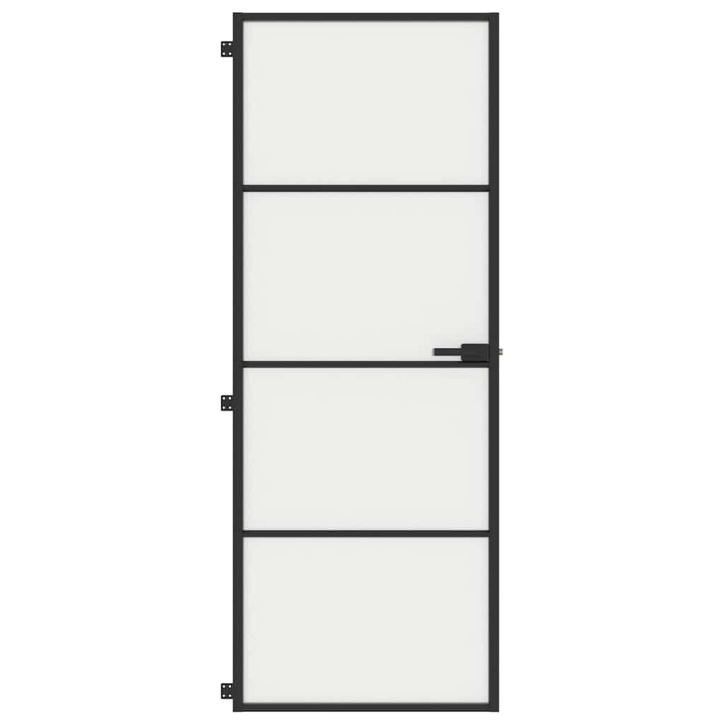 Innerdør slank svart 76x201,5 cm herdet glass og aluminium