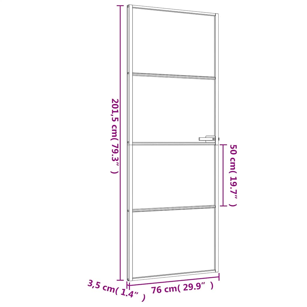 Innerdør slank svart 76x201,5 cm herdet glass og aluminium
