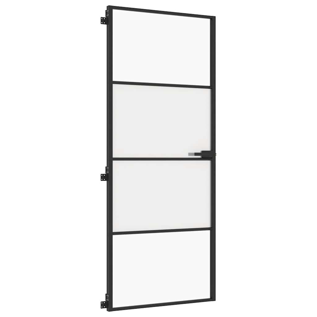 Innerdør slank svart 83x201,5 cm herdet glass og aluminium