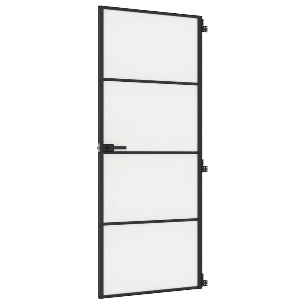 Innerdør slank svart 83x201,5 cm herdet glass og aluminium