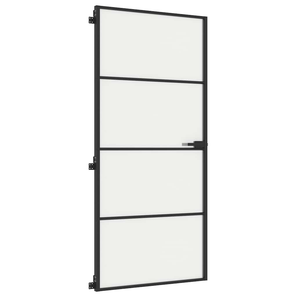 Innerdør slank svart 93x201,5 cm herdet glass og aluminium