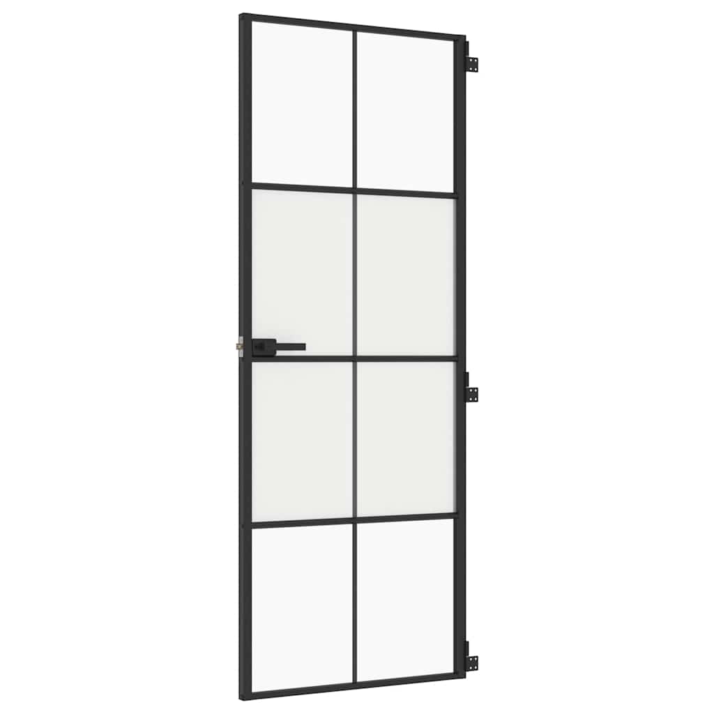 Innerdør slank svart 76x201,5 cm herdet glass og aluminium