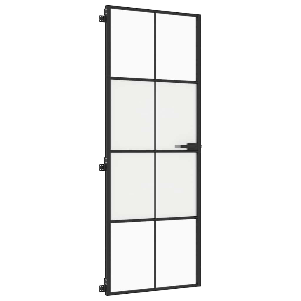Innerdør slank svart 76x201,5 cm herdet glass og aluminium