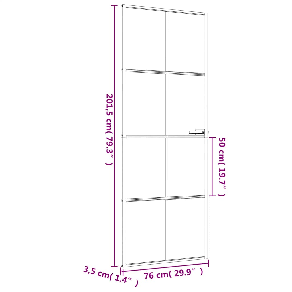 Innerdør slank svart 76x201,5 cm herdet glass og aluminium