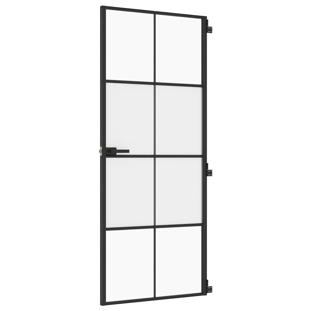 Innerdør slank svart 83x201,5 cm herdet glass og aluminium