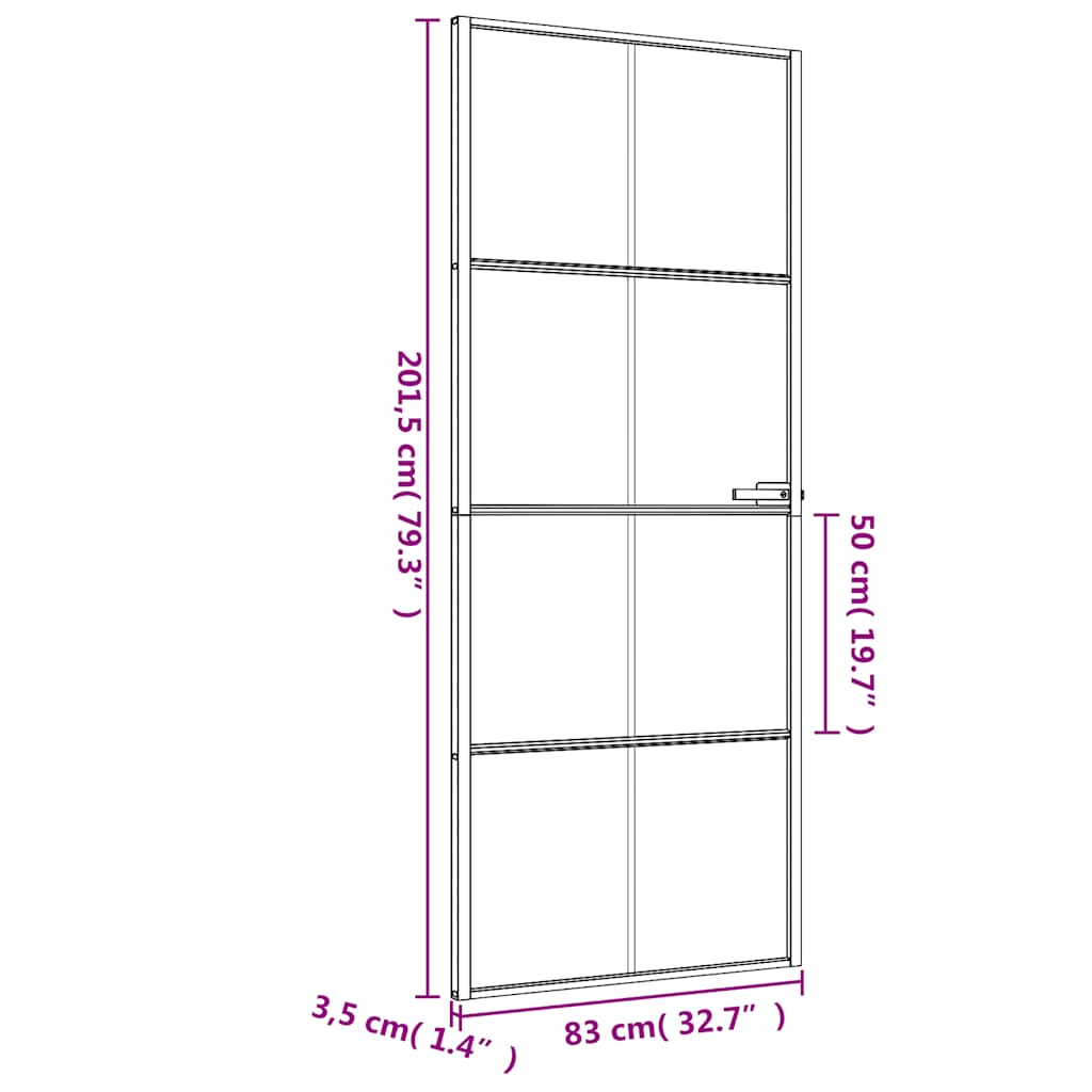 Innerdør slank svart 83x201,5 cm herdet glass og aluminium