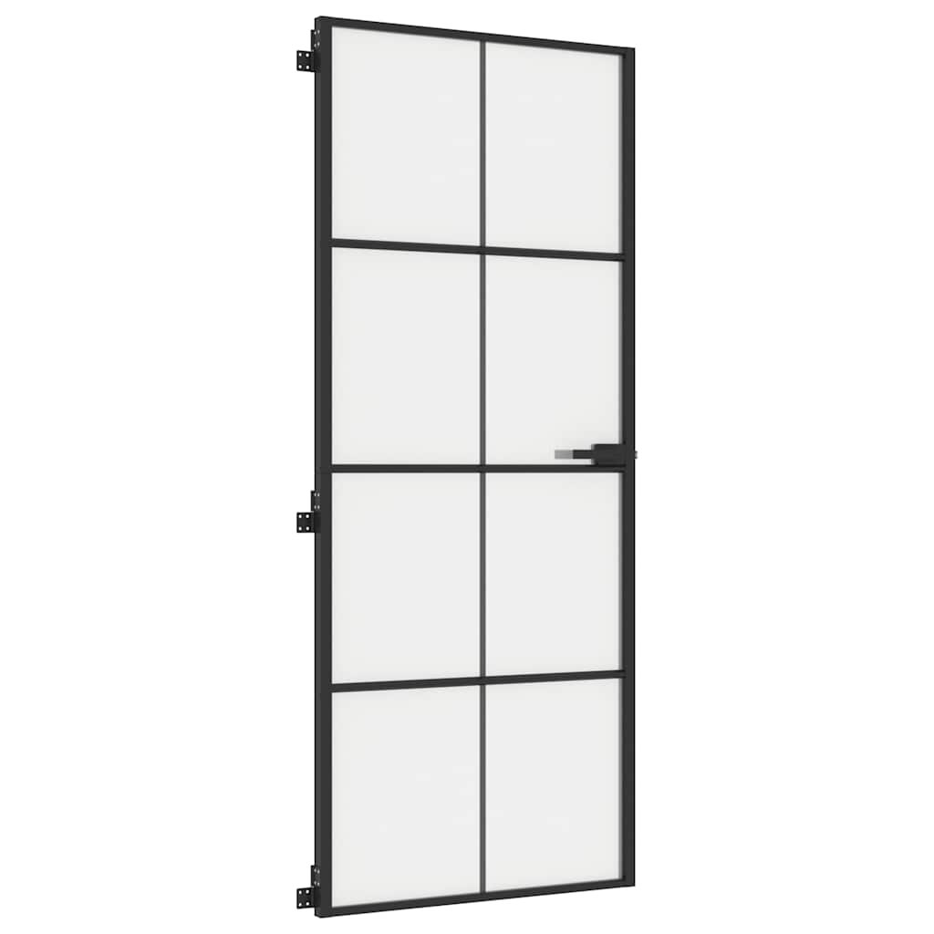 Innerdør slank svart 83x201,5 cm herdet glass og aluminium