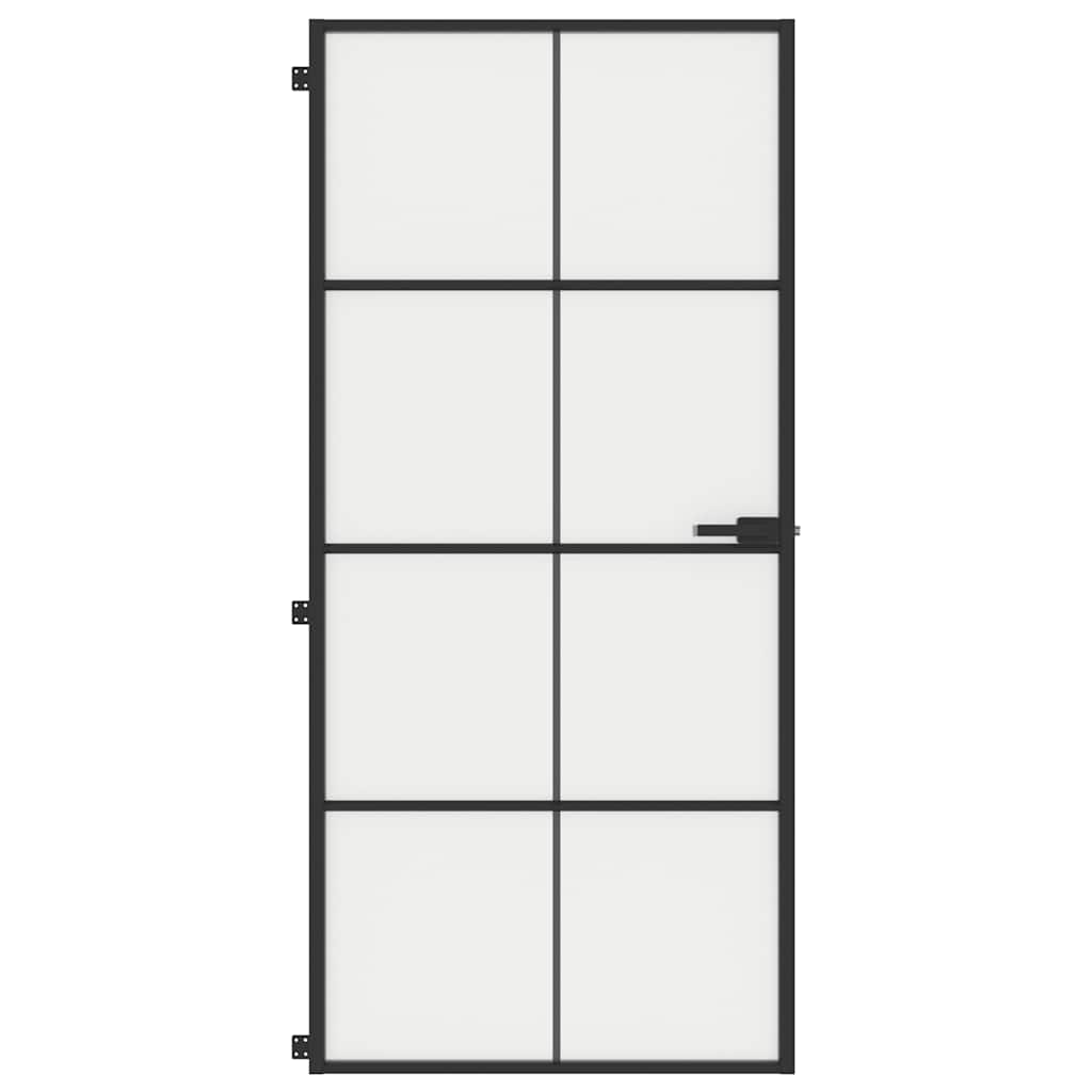 Innerdør slank svart 93x201,5 cm herdet glass og aluminium