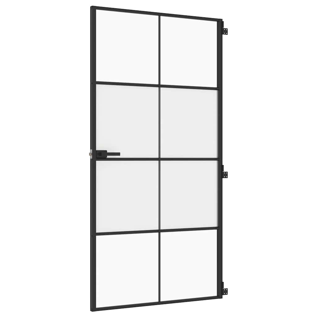 Innerdør slank svart 102,5x201,5 cm herdet glass og aluminium