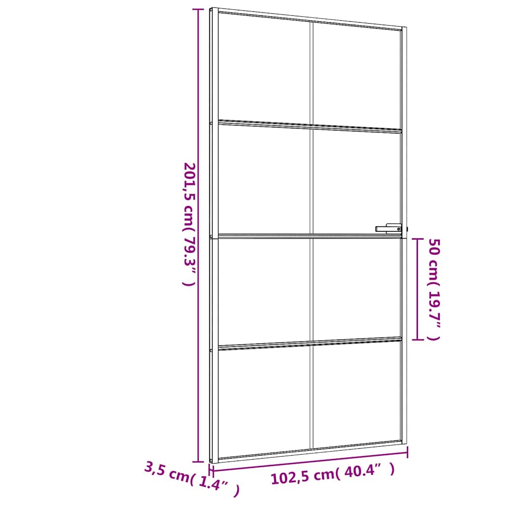 Innerdør slank svart 102,5x201,5 cm herdet glass og aluminium