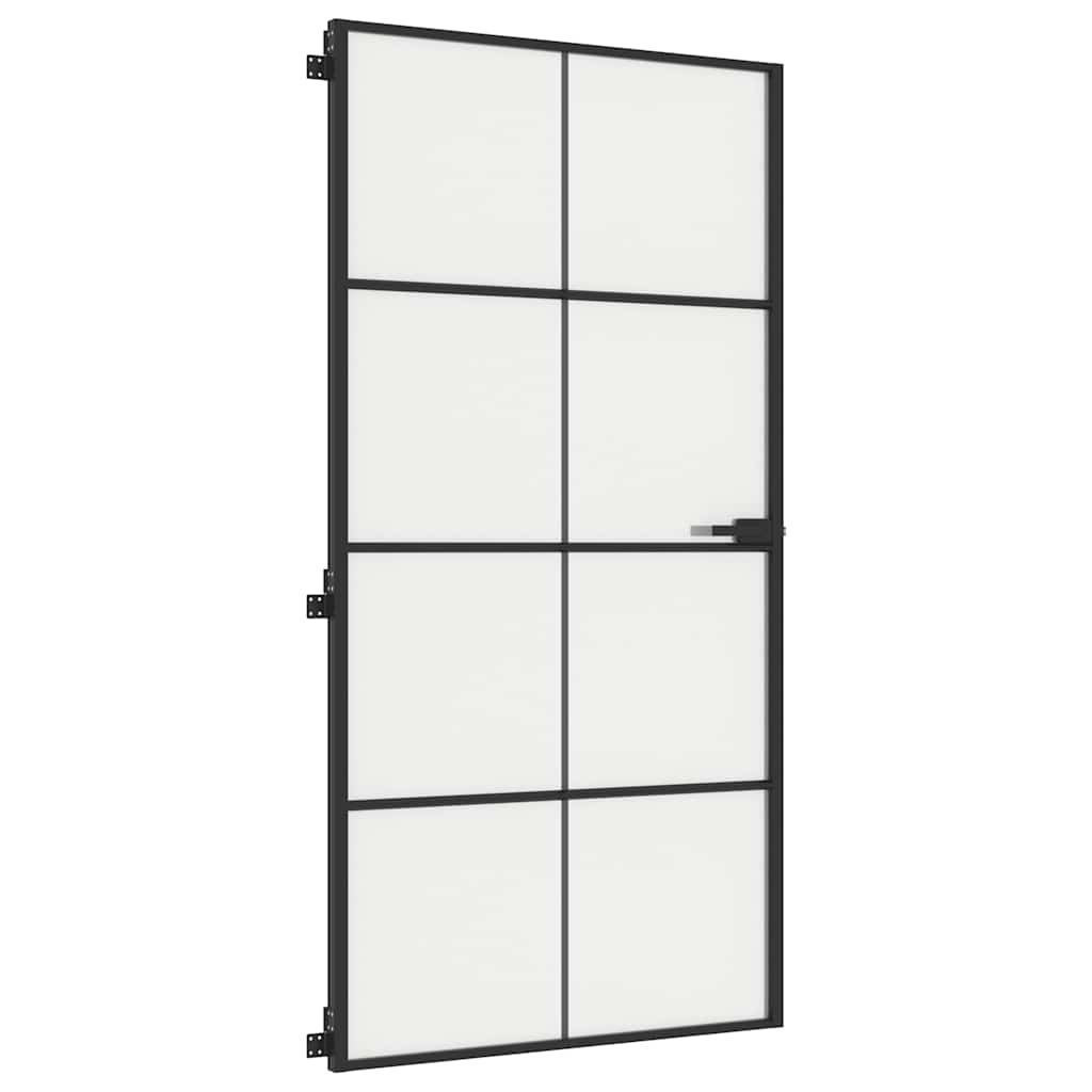 Innerdør slank svart 102,5x201,5 cm herdet glass og aluminium