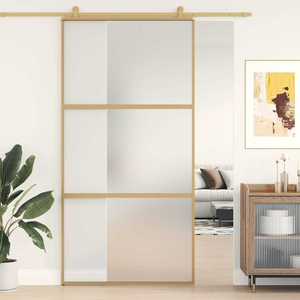 Skyvedør gull 102,5x205 cm frostet ESG glass og aluminium
