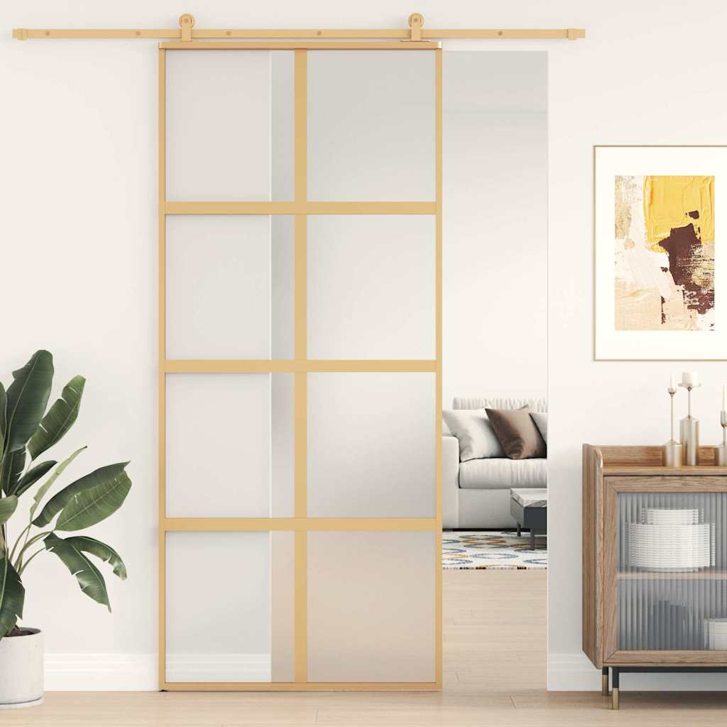 Skyvedør gull 90x205 cm frostet ESG glass og aluminium