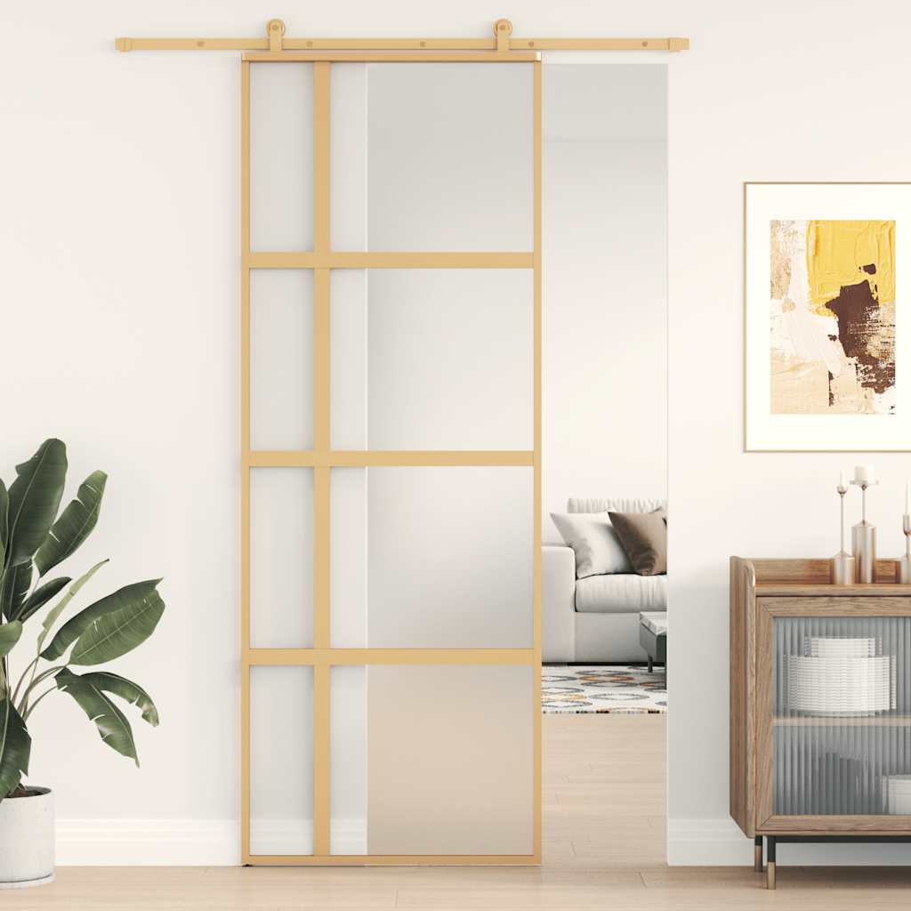 Skyvedør gull 76x205 cm frostet ESG glass og aluminium