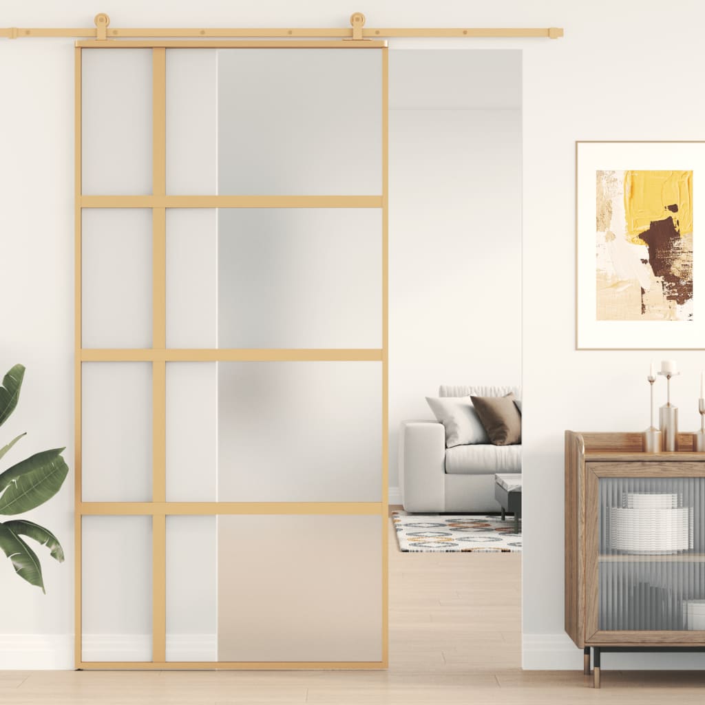 Skyvedør gull 102,5x205 cm frostet ESG glass og aluminium