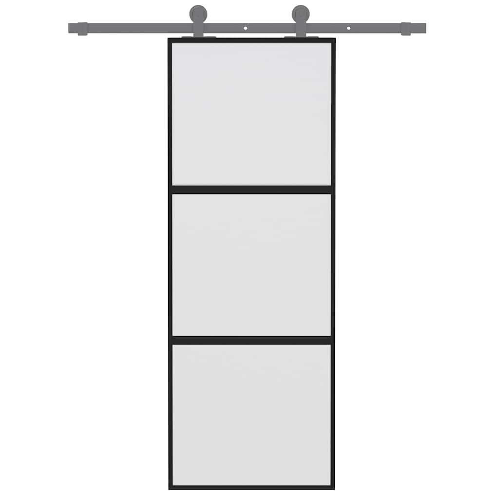 Skyvedør svart 76x205 cm herdet glass og aluminium