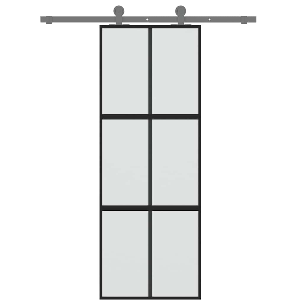 Skyvedør svart 76x205 cm herdet glass og aluminium
