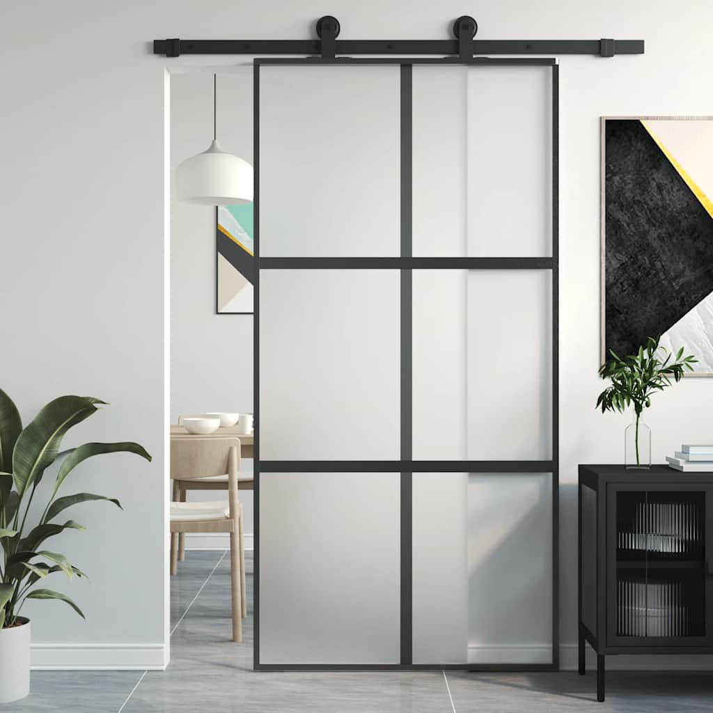 Skyvedør svart 102,5x205 cm herdet glass og aluminium