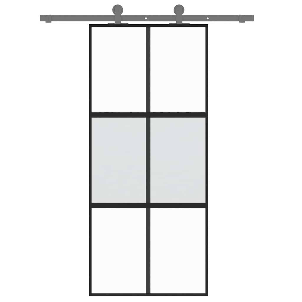 Skyvedør svart 90x205 cm herdet glass og aluminium
