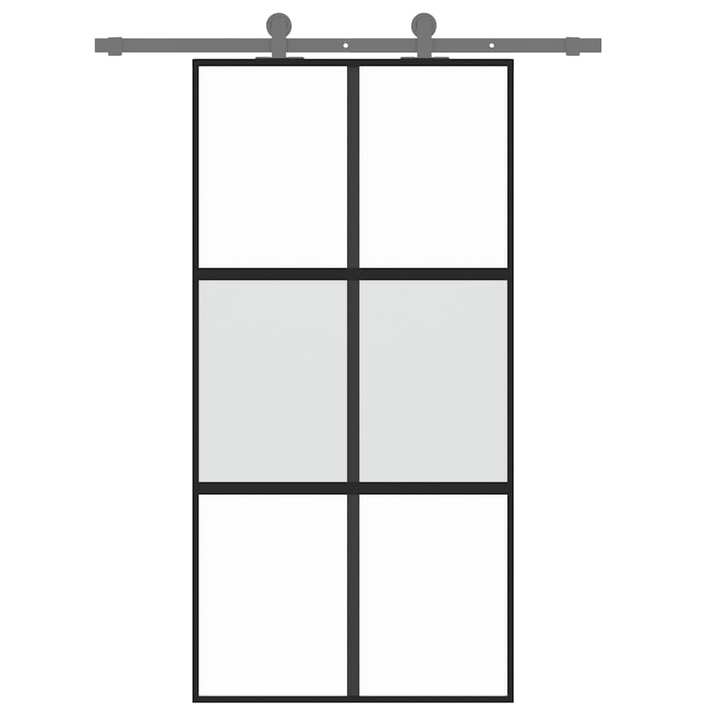 Skyvedør svart 102,5x205 cm herdet glass og aluminium