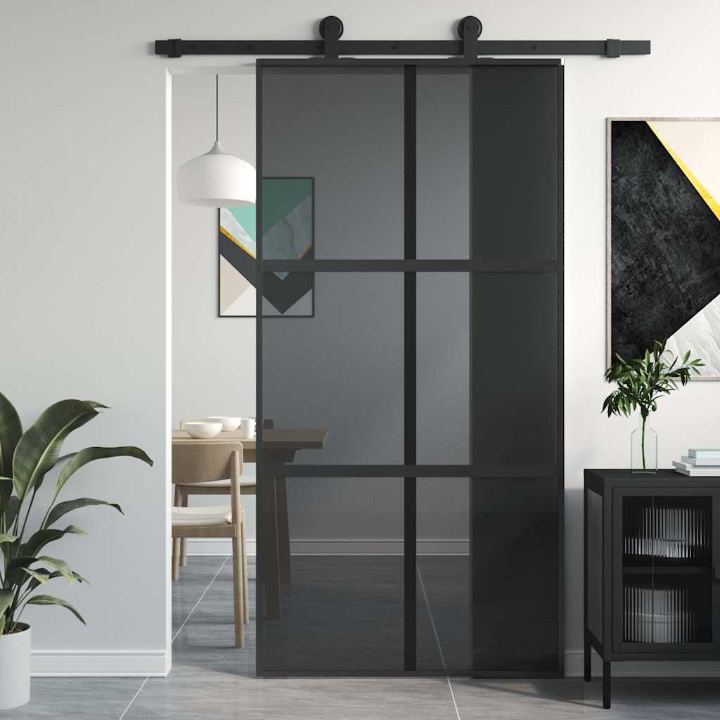 Skyvedør svart 102,5x205 cm herdet glass og aluminium