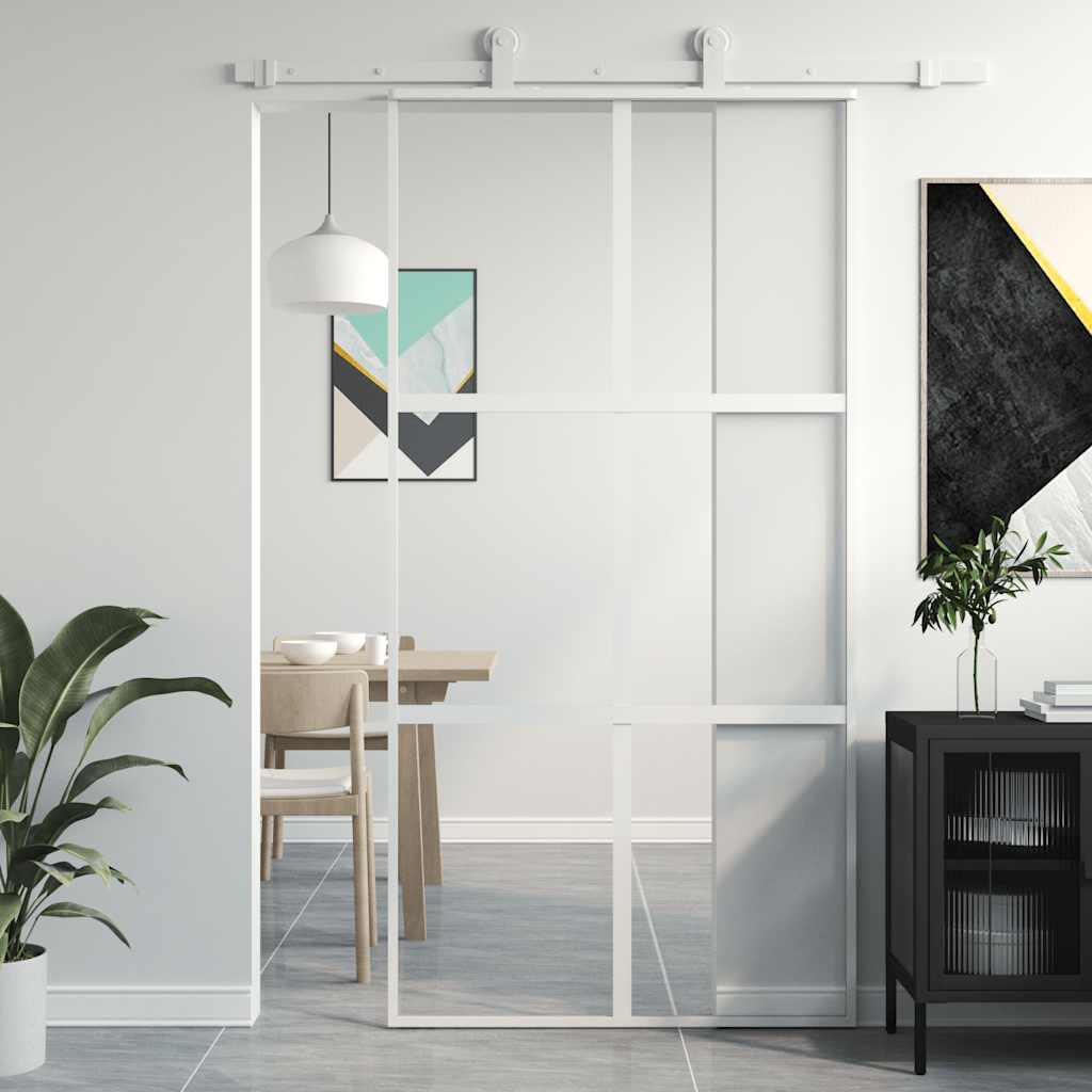 Skyvedør hvit 102,5x205 cm herdet glass og aluminium