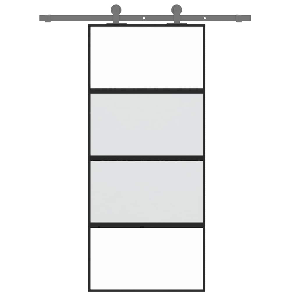 Skyvedør svart 90x205 cm herdet glass og aluminium