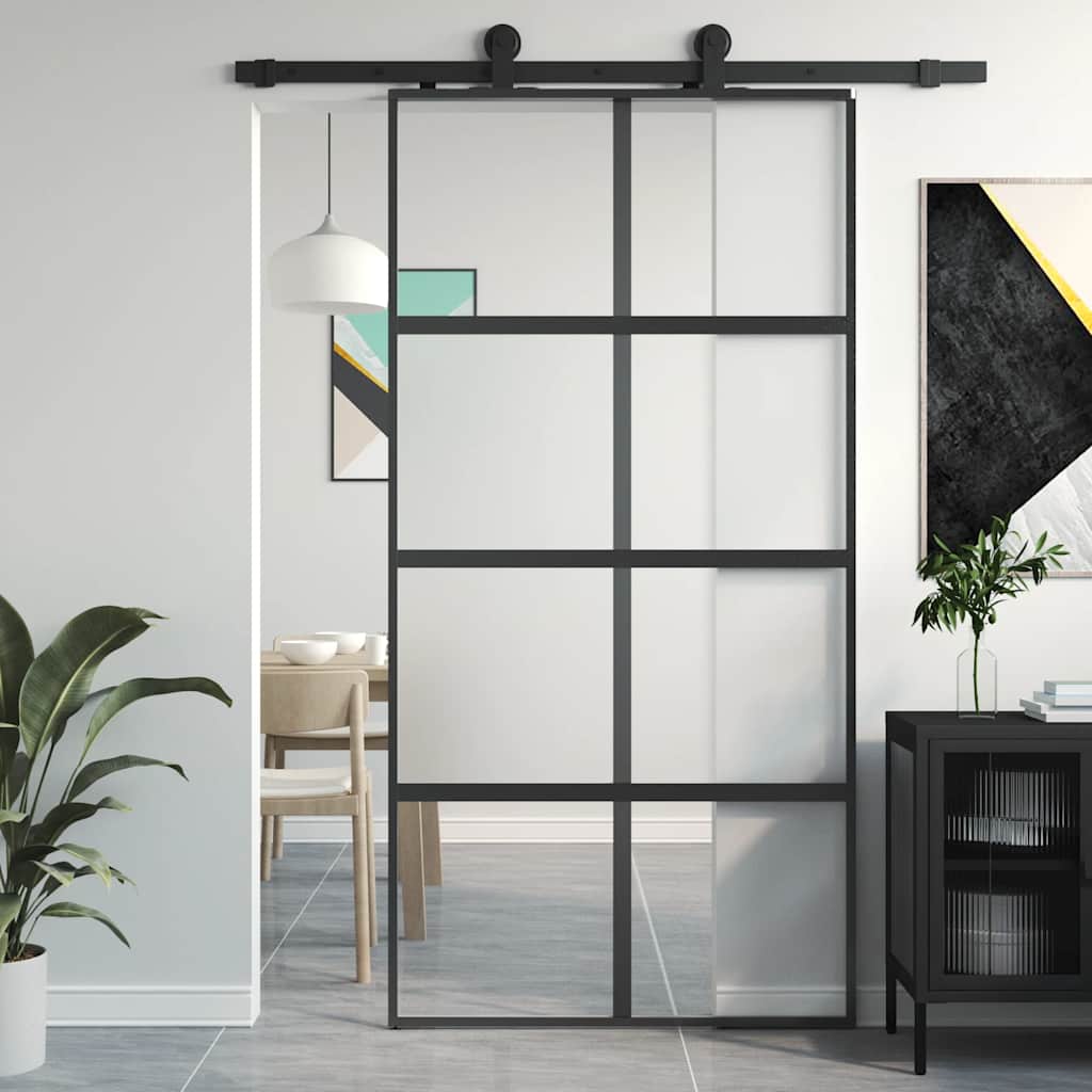 Skyvedør svart 102,5x205 cm herdet glass og aluminium