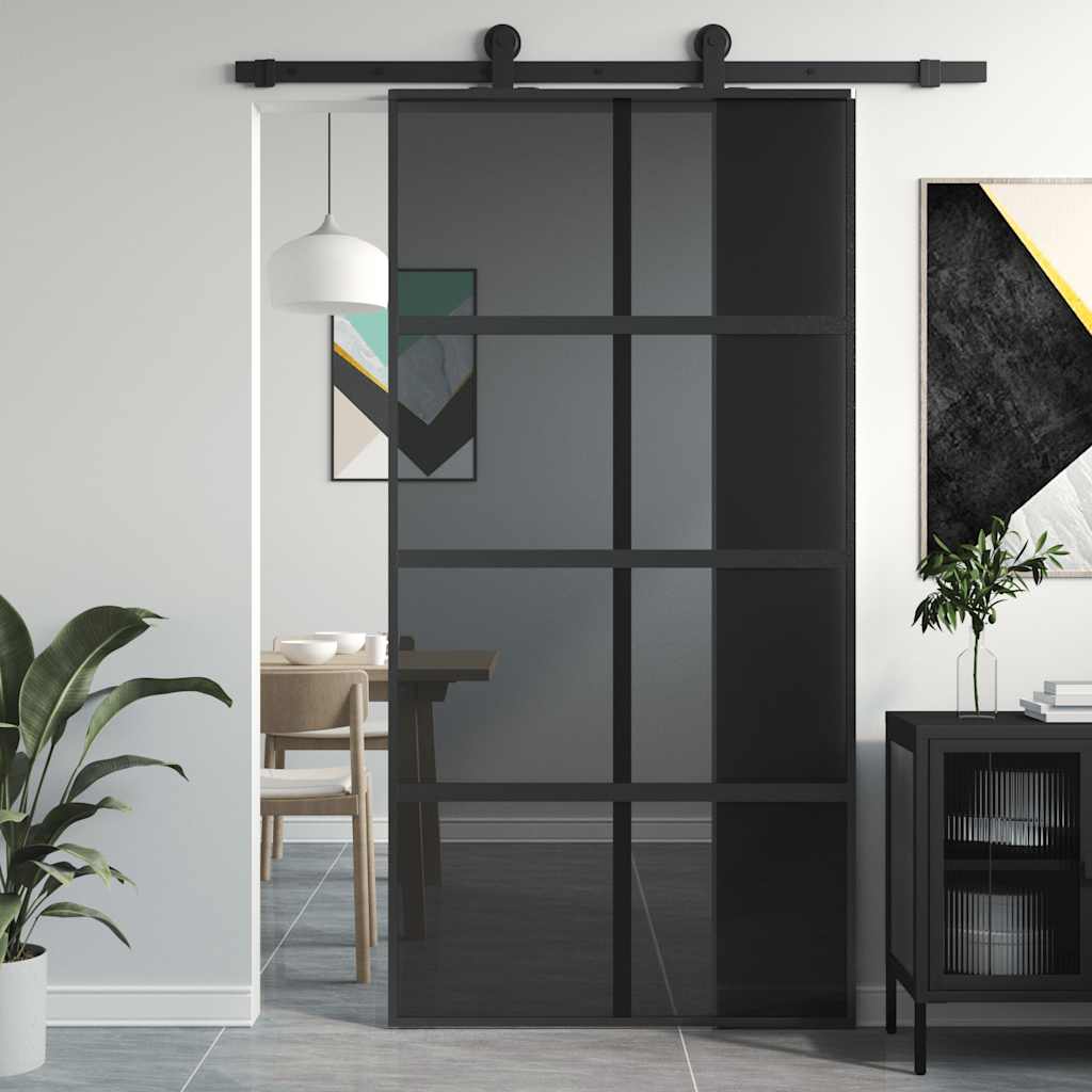 Skyvedør svart 102,5x205 cm herdet glass og aluminium