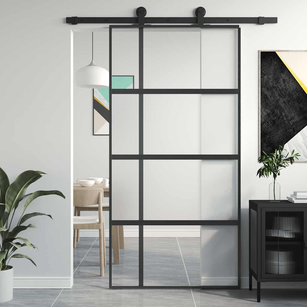 Skyvedør svart 102,5x205 cm herdet glass og aluminium