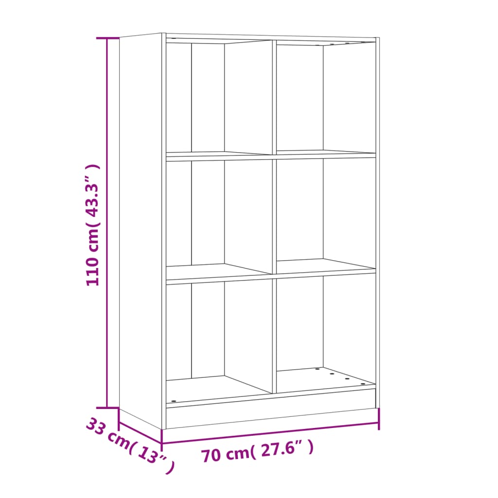 Bokhylle hvit 70x33x110 cm heltre furu