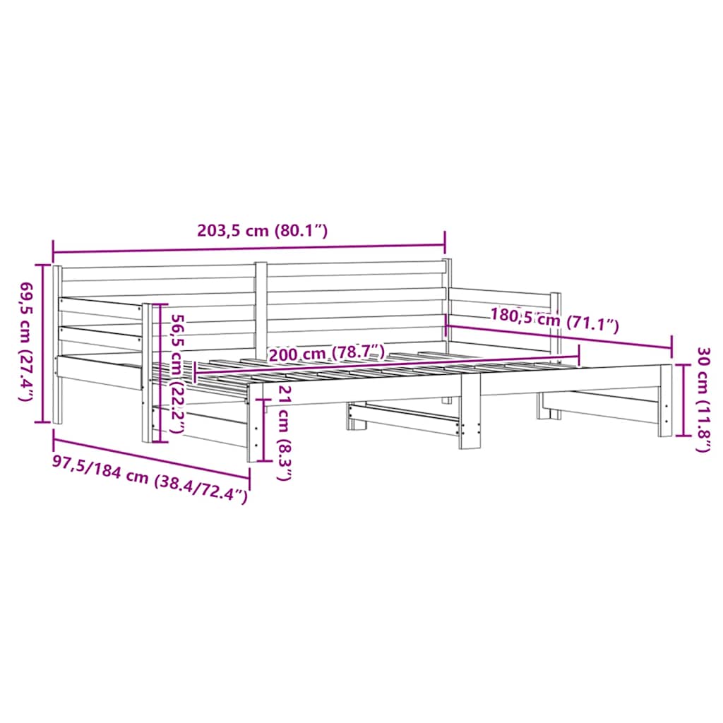 Uttrekkbar dagseng 80x200 cm heltre furu