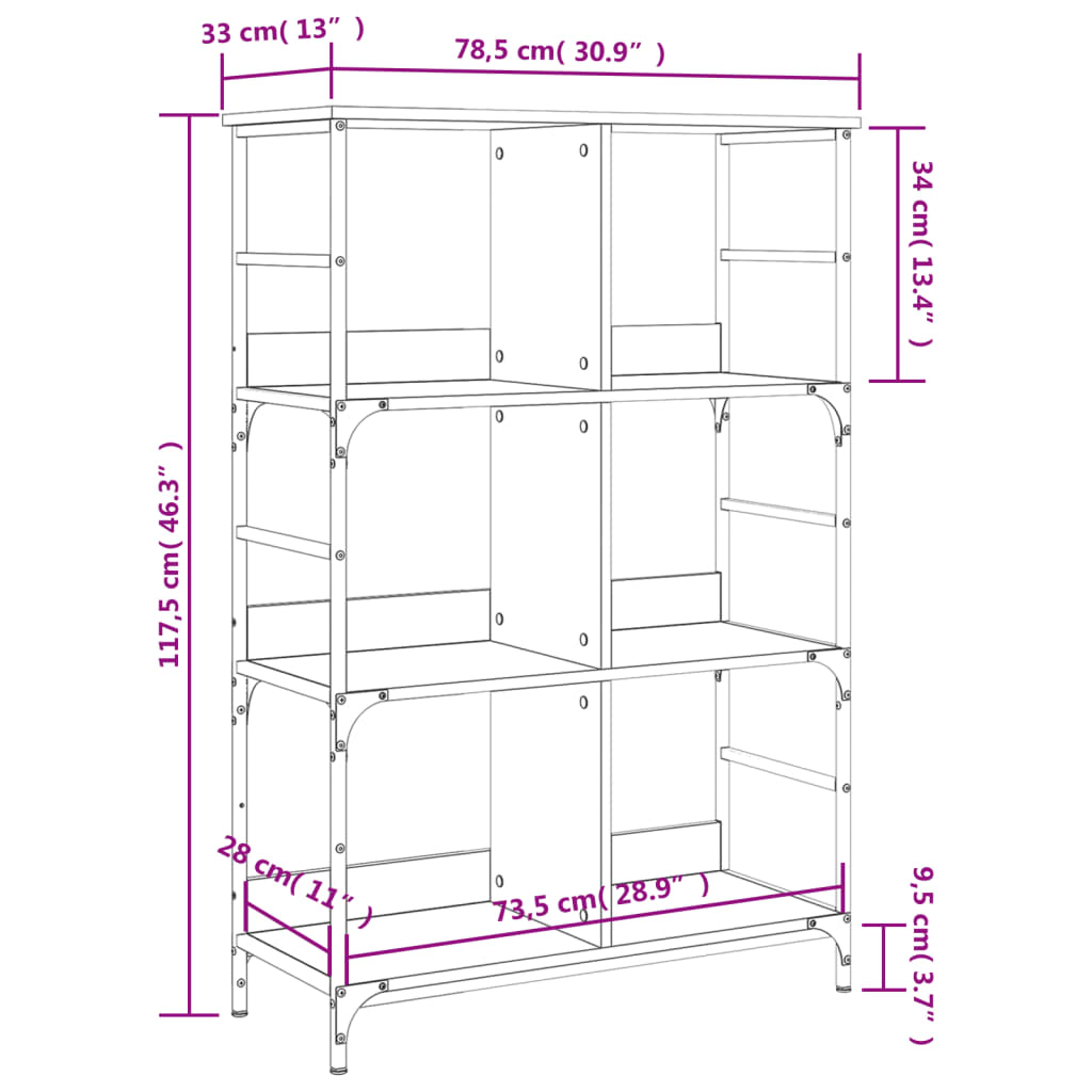 Bokhylle svart 78,5x33x117,5 cm konstruert tre