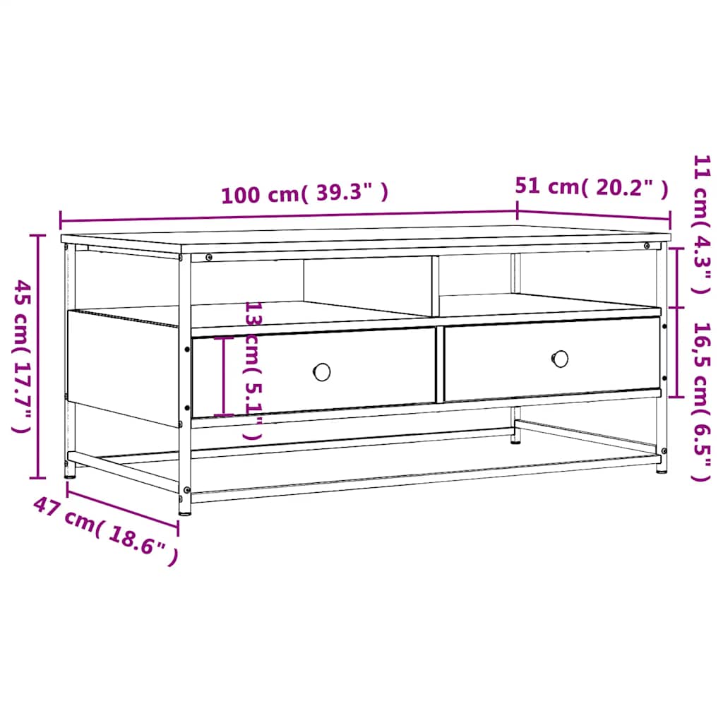 Salongbord sonoma eik 100x51x45 cm konstruert tre