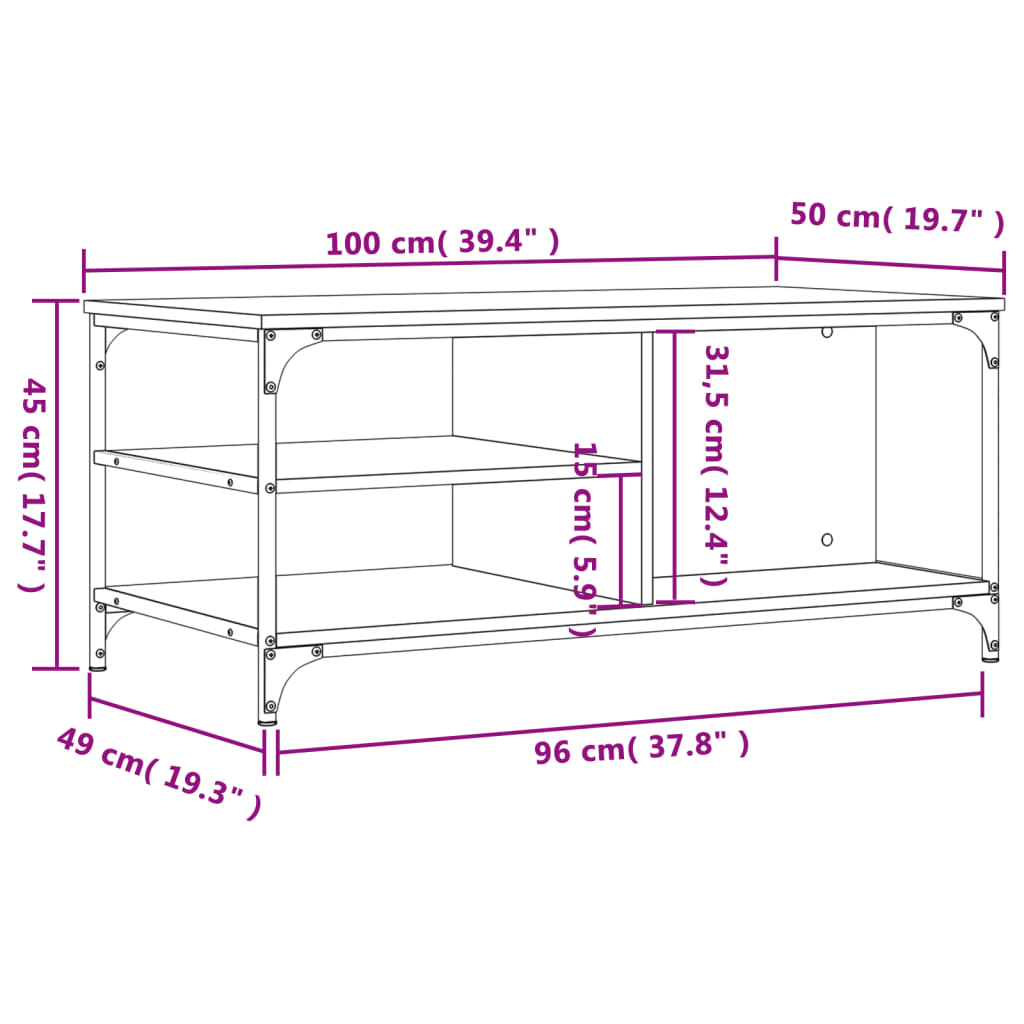 Salongbord røkt eik 100x50x45 cm konstruert tre
