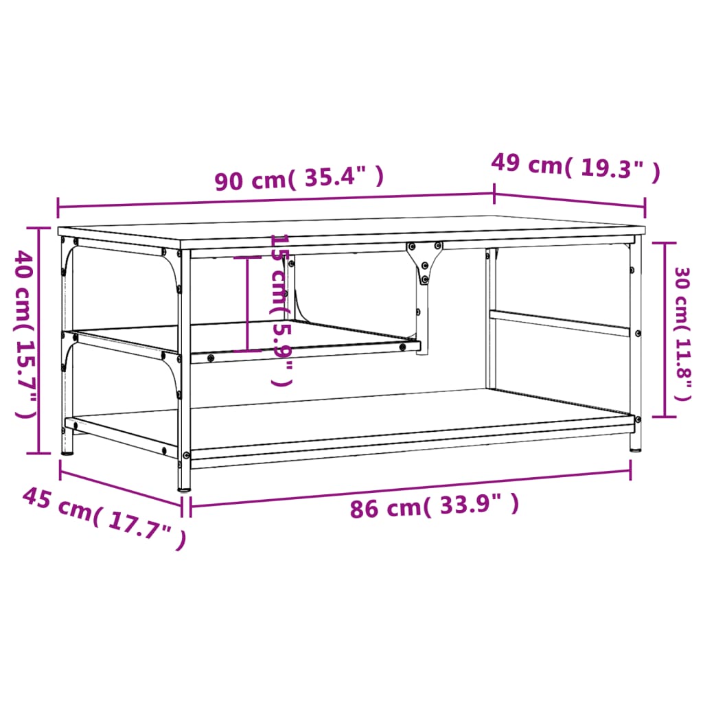 Salongbord sonoma eik 90x49x40 cm konstruert tre