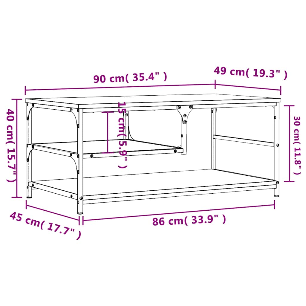 Salongbord røkt eik 90x49x40 cm konstruert tre