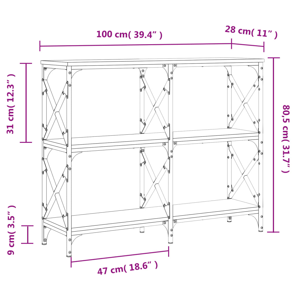 Konsollbord grå sonoma 100x28x80,5 cm konstruert tre