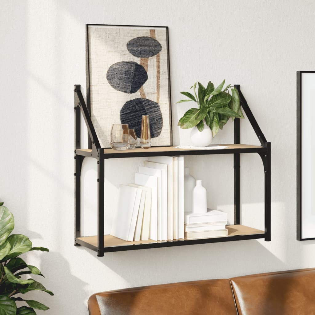 2-etasjes vegghylle sonoma eik 60x21x51 cm konstruert tre