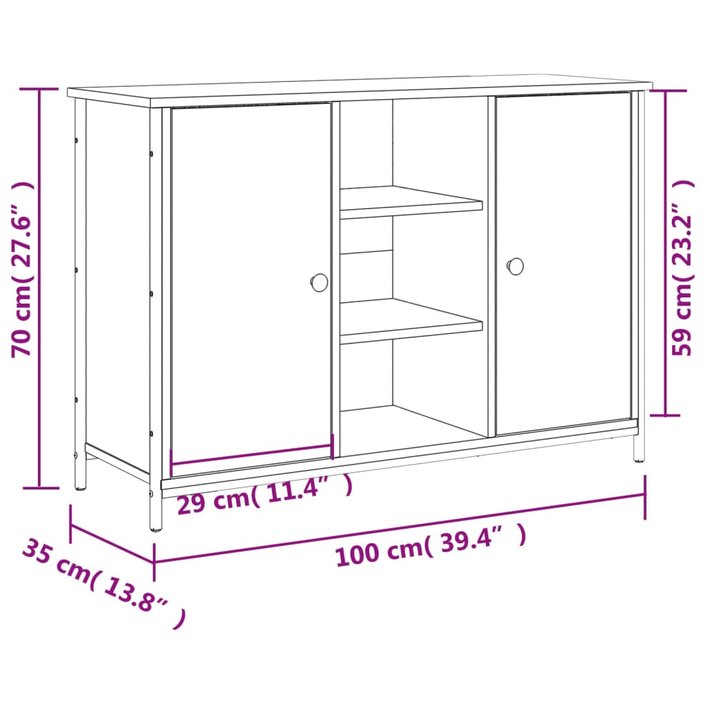 Skjenk sonoma eik 100x35x70 cm konstruert tre