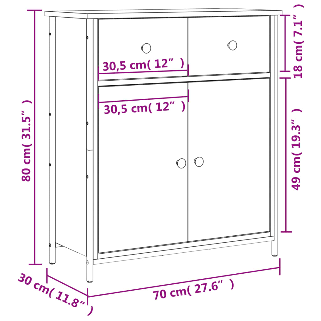 Skjenk røkt eik 70x30x80 cm konstruert tre