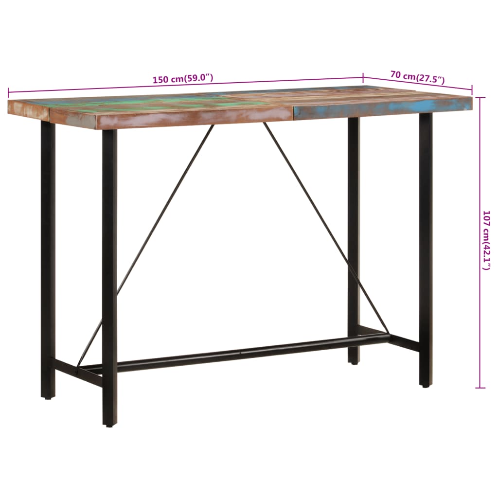 Barbord 150x70x107 cm gjenvunnet heltre og jern